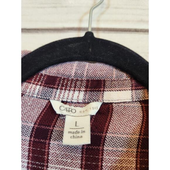 Cato Womens Red White Plaid Flannel Roll Tab Sleeve Button Down Shirt Size Large - Picture 3 of 6